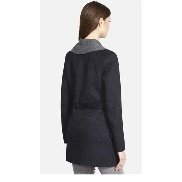 soia & kyo wrap belted coat jacket wool blend navy gray Xs - Picture 2 of 8